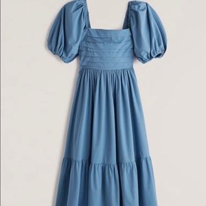 Abercrombie & Fitch Blue Rouched Poplin puff sleeve dress with pockets, size LP